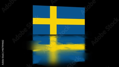 Sweden Flag revealed with realistic reflection on stylish black background