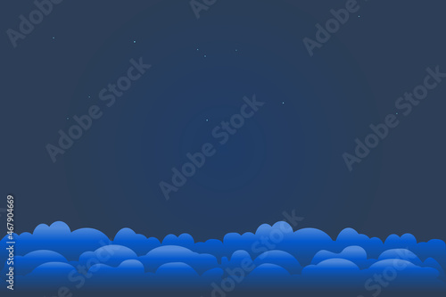 Night sky firmament. Fantastic night sky abstract background. Clouds forecast backdrop. Dreamy midnight heaven up clouds. Banner with cloudy dusk skies and copy space. Good night. Vector illustration