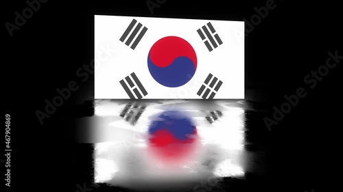 South Korea Flag revealed with realistic reflection on stylish black background