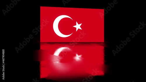 Turkey Flag revealed with realistic reflection on stylish black background