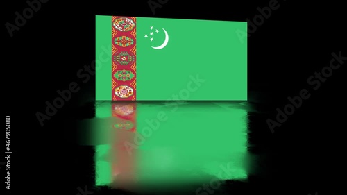 Turkmenistan Flag revealed with realistic reflection on stylish black background