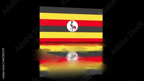 Uganda Flag revealed with realistic reflection on stylish black background