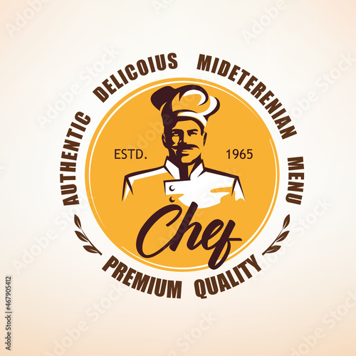 Bakery, bistro, restaurant stylized emblem template with chef silhouette