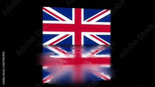United Kingdom Flag revealed with realistic reflection on stylish black background