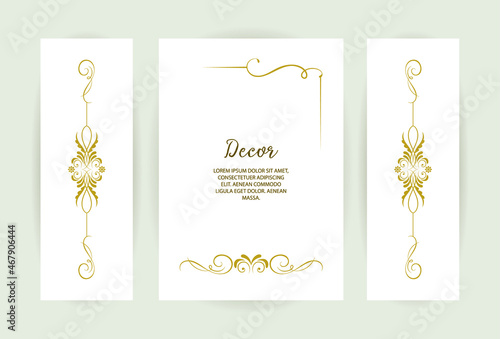 Vector gold ornamental decorative frame. Elegant ornate element for design template, place for text. Luxury floral border. Lace decor for birthday and greeting card, wedding invitation,certificate.