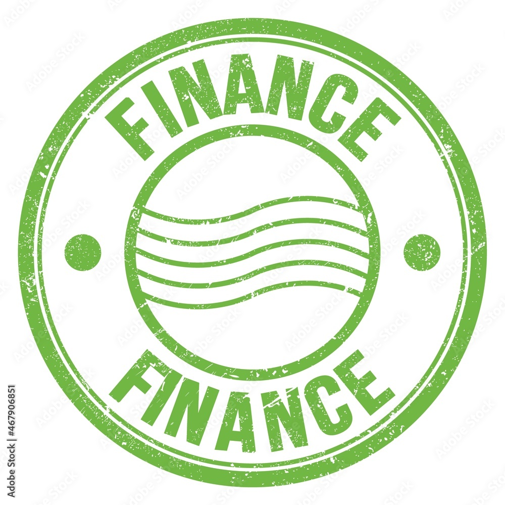 FINANCE text written on green round postal stamp sign FINANCE text written on green round postal stamp sign