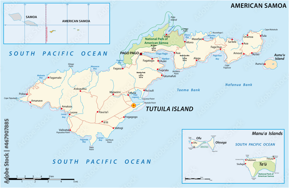 detailed american samoa vector road map, United States