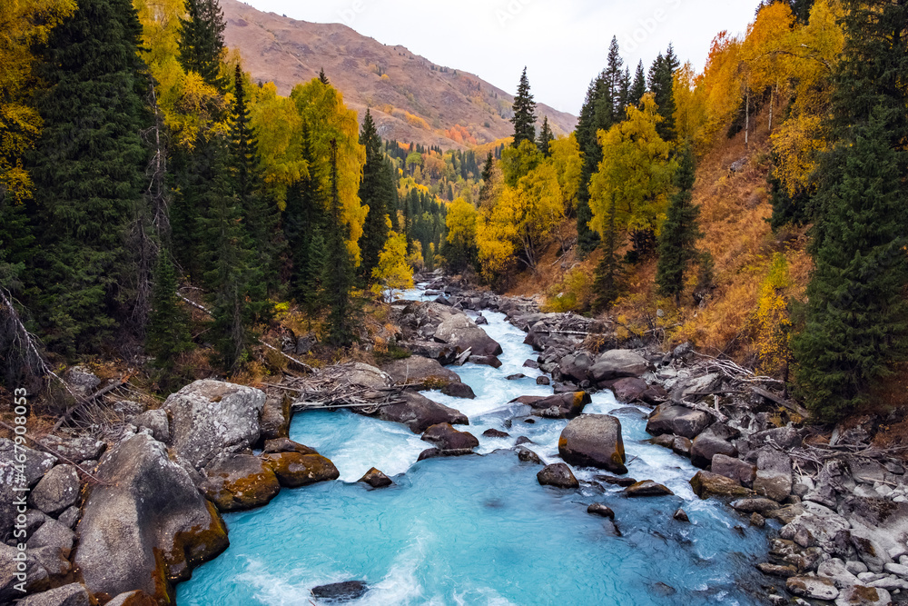 The Agynykatty River in Dzungarian Alatau. Tourism in Kazakhstan concept. The Agynykatty River in Dzungarian Alatau. Tourism in Kazakhstan concept.