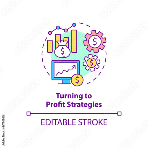 Turning to profit strategies concept icon. Growing finance. Monitoring company sales rate. Business model abstract idea thin line illustration. Vector isolated outline color drawing. Editable stroke