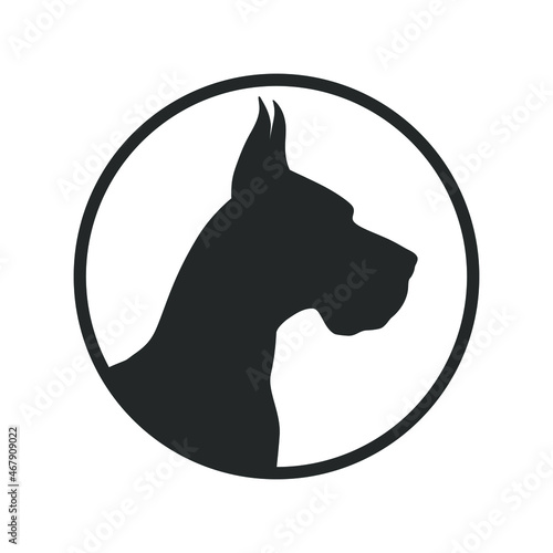 Dog graphic icon. Great Dane sign in the circle isolated on white background. Dog breeding symbol. Vector illustration photo