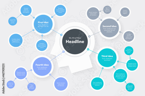 Modern concept for mind map visualization template with a head as a main symbol. Easy to use for your design or presentation.