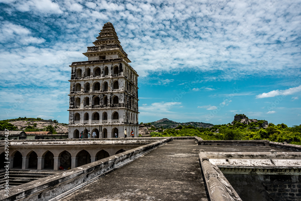 Kalyana Mahal at Gingee Fort or Senji Fort in Tamil Nadu, India. It lies in Villupuram District, built by the kings of konar dynasty and maintained by Chola dynasty. Archeological survey of india.