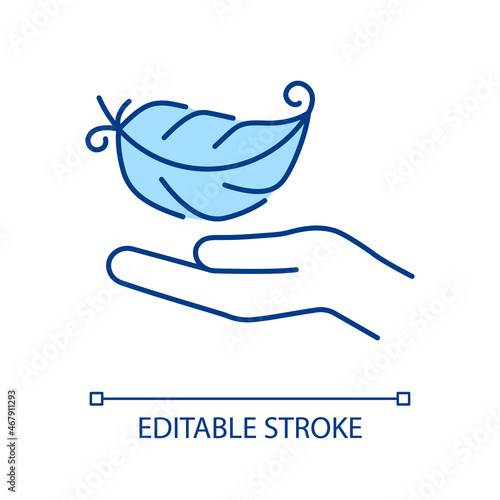 Softeness RGB color icon. Flying feather. Lightweight quill. Soft and fluffy material. Delicate and gentle textile, bedding. Isolated vector illustration. Simple filled line drawing