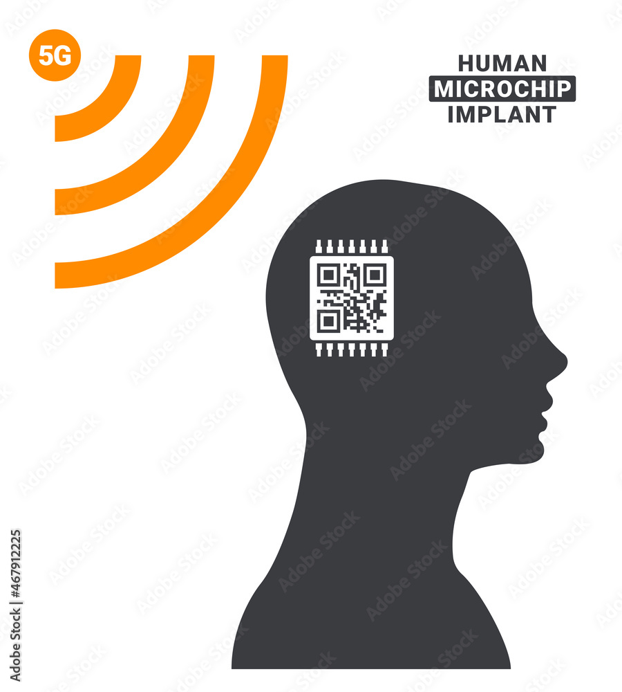 Human microchip implant. Vector concept of connecting human brain to