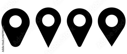 A pin or tag that indicates location. Sets of various shapes.