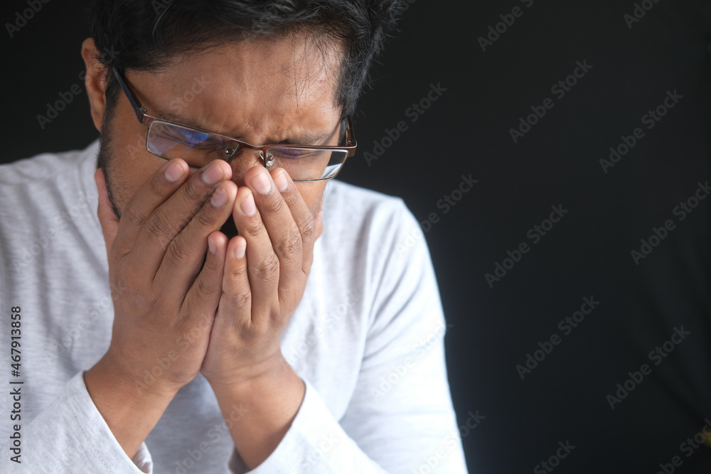 Sick man got flu allergy sneezing and blowing nose Sick man got flu allergy sneezing and blowing nose