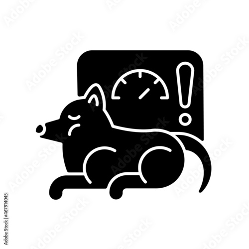 Obesity black glyph icon. Body fat excessive amount. Pet disease. Overweight illness. Overfeeding and activity lack problems. Silhouette symbol on white space. Vector isolated illustration