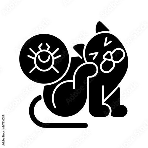 Fleas and ticks black glyph icon. Wild and domestic animal parasites. Blood feeding insects. Infectious diseases carriers. Silhouette symbol on white space. Vector isolated illustration