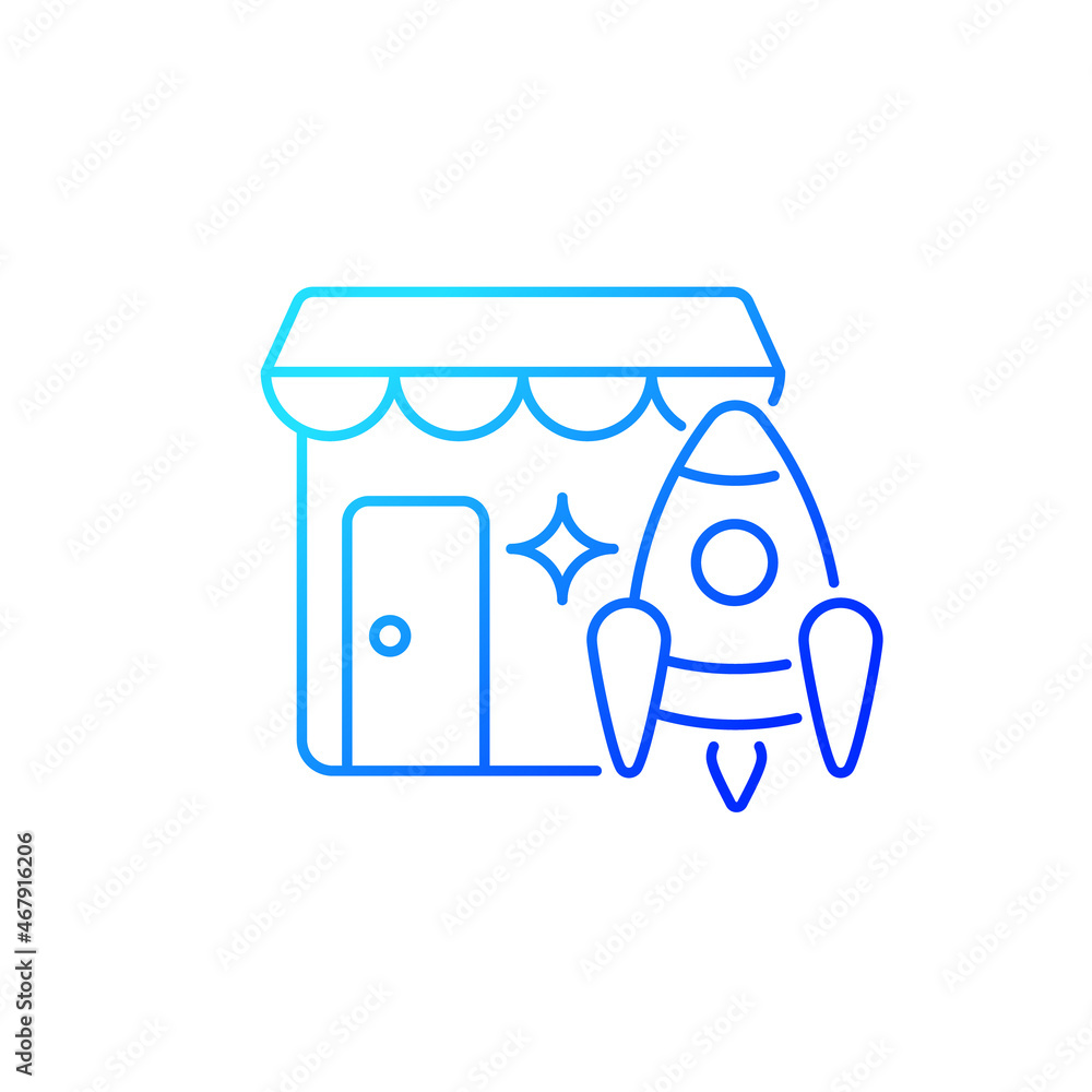 Small business fast launch gradient linear vector icon. Startup strategy. Successful opening. Company development. Thin line color symbol. Modern style pictogram. Vector isolated outline drawing Small business fast launch gradient linear vector icon. Startup strategy. Successful opening. Company development. Thin line color symbol. Modern style pictogram. Vector isolated outline drawing