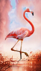 Fotobehang Koraal Romantische flamingo in zachte tinten  © DDsign