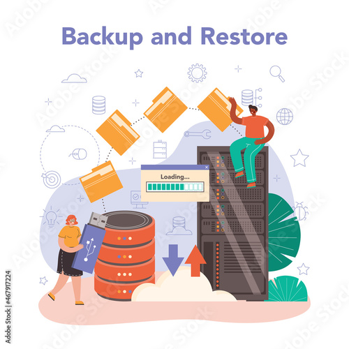 Data base administrator concept. Manager working at data center