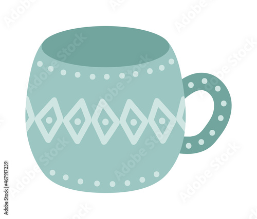 ceramic green cup, decorated with geometric ornaments