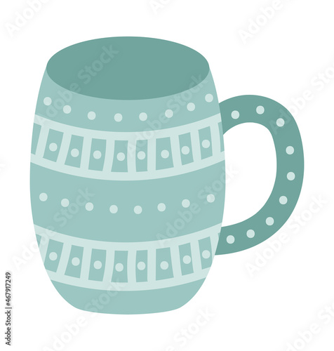ceramic green cup, decorated with geometric ornaments