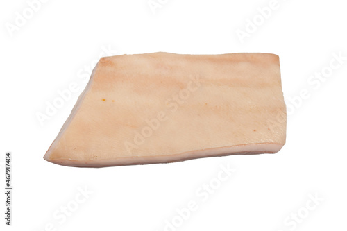 Piece of raw pork lard isolated on white background. Fat, not vegetarian food, for meat eaters.