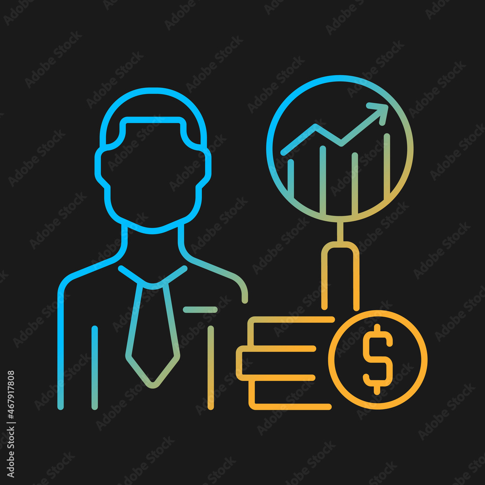 Financial analyst gradient vector icon for dark theme. Specialist undertaking analysis. Finance data examiner. Thin line color symbol. Modern style pictogram. Vector isolated outline drawing Financial analyst gradient vector icon for dark theme. Specialist undertaking analysis. Finance data examiner. Thin line color symbol. Modern style pictogram. Vector isolated outline drawing