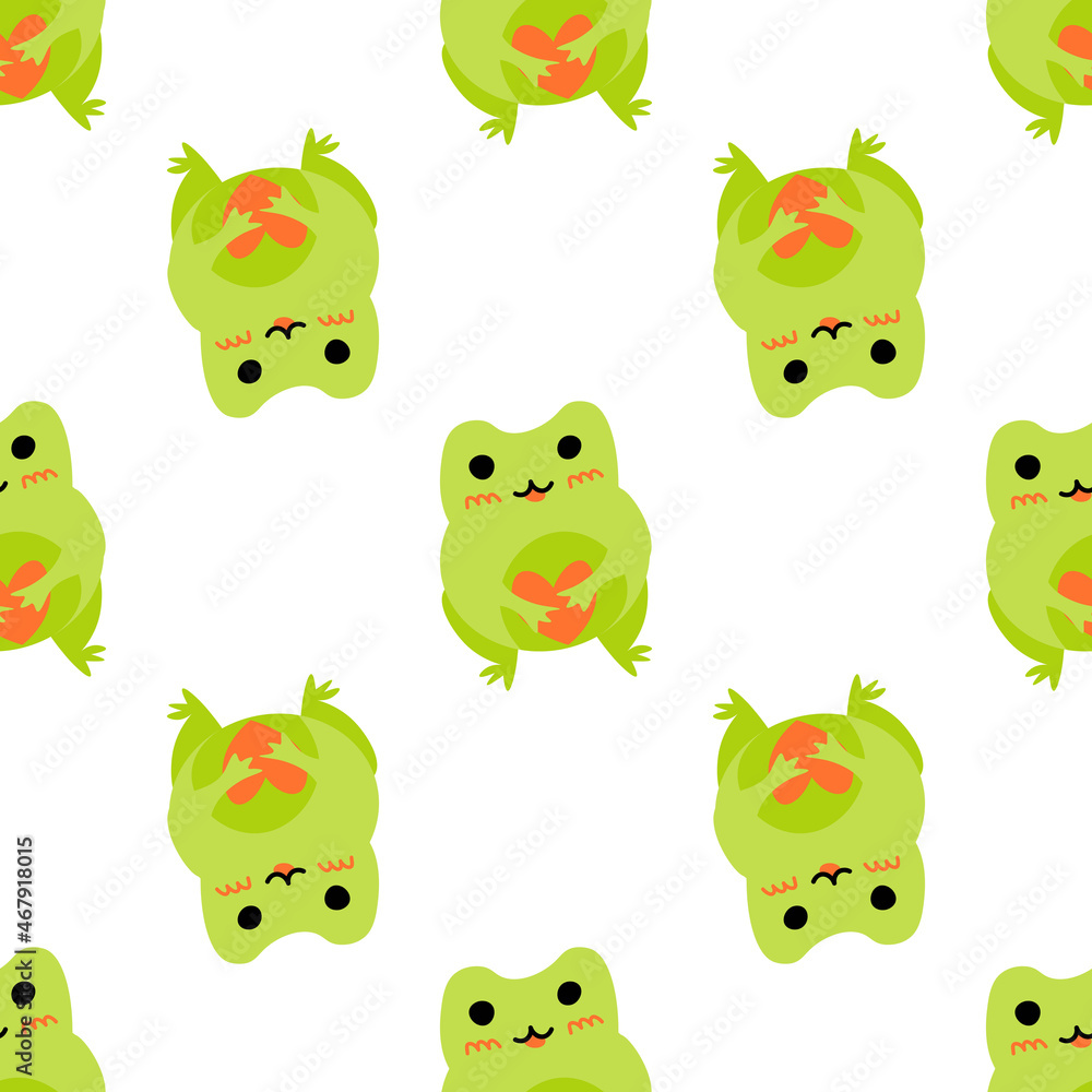 Cute cartoon frog with heart. Enamored green toads. Vector animal characters seamless pattern of amphibian toad drawing.Childish design for baby clothes, bedding, textiles, print, wallpaper. Cute cartoon frog with heart. Enamored green toads. Vector animal characters seamless pattern of amphibian toad drawing.Childish design for baby clothes, bedding, textiles, print, wallpaper.