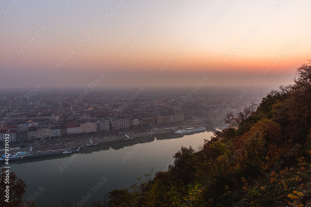 View of the Liberty Bridge and the Pest side of the embankment in Budapest, Hungary