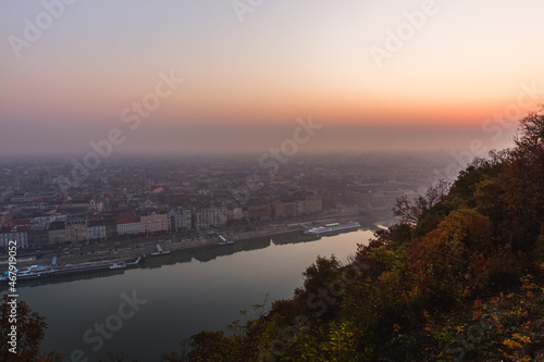 View of the Liberty Bridge and the Pest side of the embankment in Budapest, Hungary