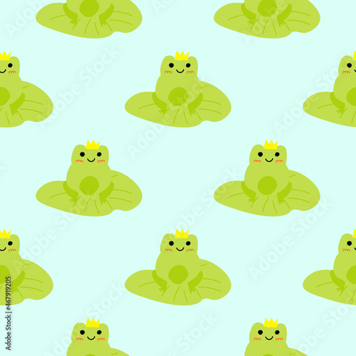 Cute prince frog with crown. Enamored green toads. Vector animal characters seamless pattern of amphibian toad drawing.Childish design for baby clothes  bedding  textiles  print  wallpaper.