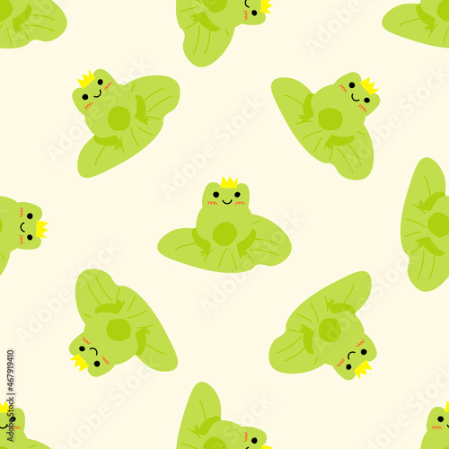 Cute prince frog with crown. Enamored green toads. Vector animal characters seamless pattern of amphibian toad drawing.Childish design for baby clothes  bedding  textiles  print  wallpaper.