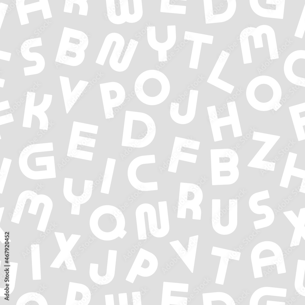 Vector seamless alphabet pattern with latin letters. Grey fashion mosaic design - repeatable background.