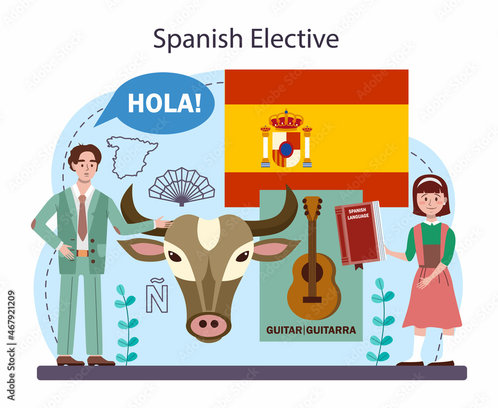 Spanish learning concept. Language school spanish course. Study foreign Spanish learning concept. Language school spanish course. Study foreign