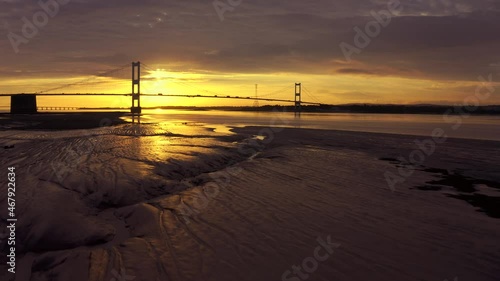 Low flying sunrise view over the River Severn mud flats photo