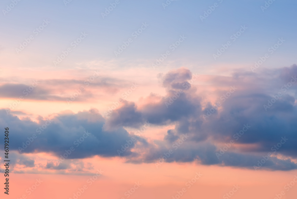 Pastel sunrise sundown sky background with colorful clouds. Sunset sky clouds background