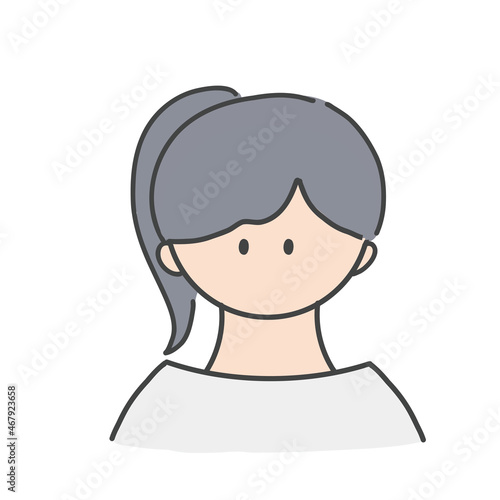 女の子, 人物, アイコン, バストアップ, 上半身, 女性,.子供,.ポニーテール, 髪型, ヘアカラー,.おしゃれ, 若い, 若者, シンプル, ベクター, イラスト, 素材, フラットデザイン