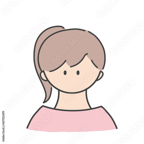 女の子, 人物, アイコン, バストアップ, 上半身, 女性,.子供,.ポニーテール, 髪型, ヘアカラー,.おしゃれ, 若い, 若者, シンプル, ベクター, イラスト, 素材, フラットデザイン