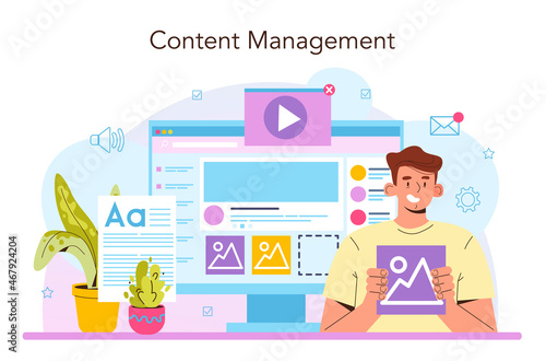 Content manager concept. Idea of digital promotion strategy and content