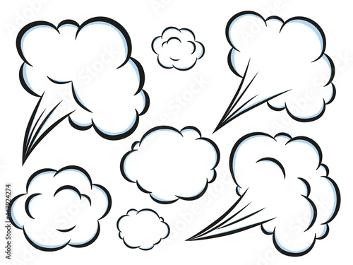 Comic style speed elements set. Bad smell smoke cloud isolated on white background.