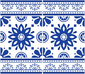 Keuken achterwand Portugese tegeltjes patronen Portuguese Azulejo tiles seamless vector floral pattern with frame or border - decorative tile retro design with flowers in navy blue   © redkoala