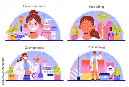 Cosmetologist concept set. Hardware facial treatment for problematic