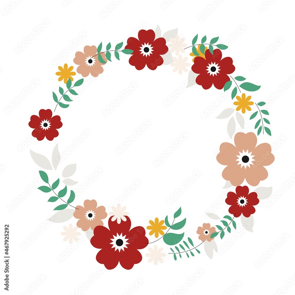 Vector flowers set. Beautiful wreath. Elegant floral collection with leaves and flowers. Flat style illustration. Design for invitation, wedding or greeting cards Vector flowers set. Beautiful wreath. Elegant floral collection with leaves and flowers. Flat style illustration. Design for invitation, wedding or greeting cards