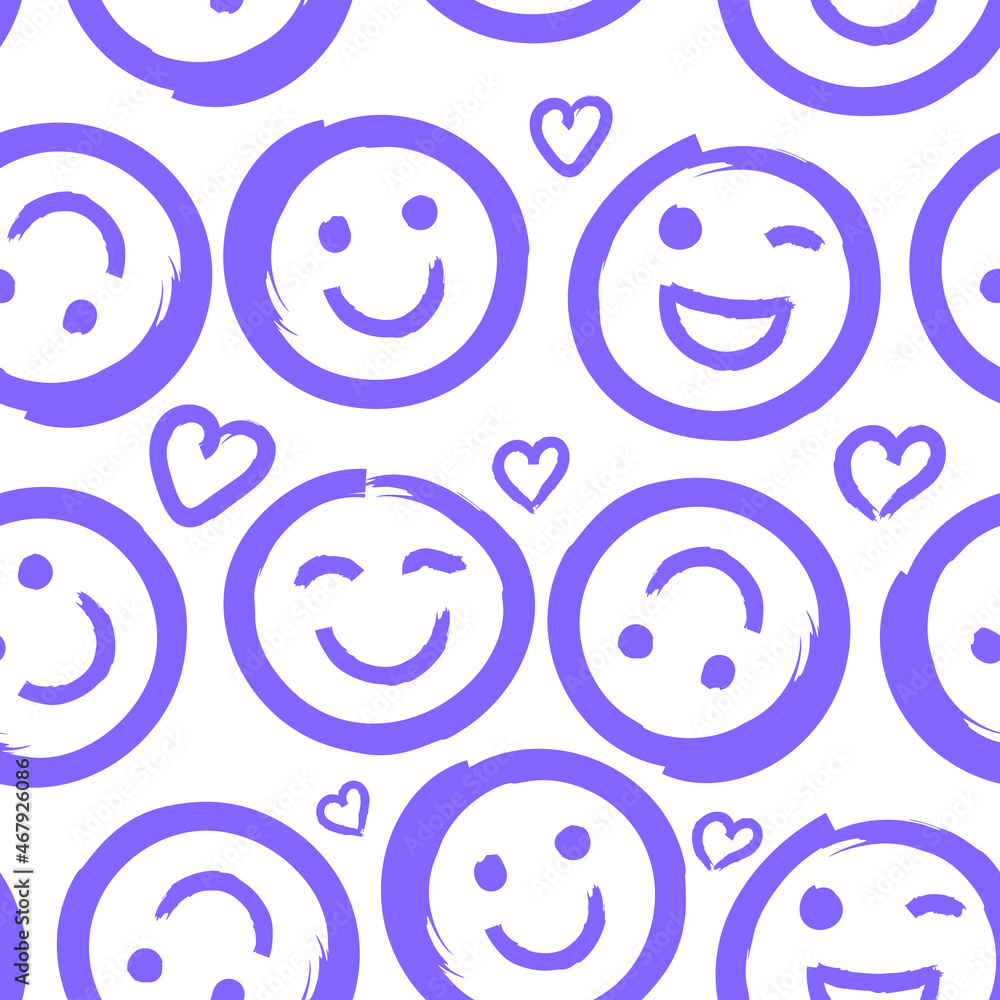 Seamless pattern with emoji. Hand drawn modern textured wallpaper. Seamless pattern with emoji. Hand drawn modern textured wallpaper.