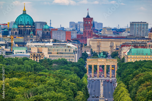 Berlin City Skyline With Brandenburg Gate In Germany