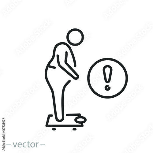 overweight icon, obese problem, big weight, fat body man, unhealthy figure, thin line symbol - editable stroke vector illustration