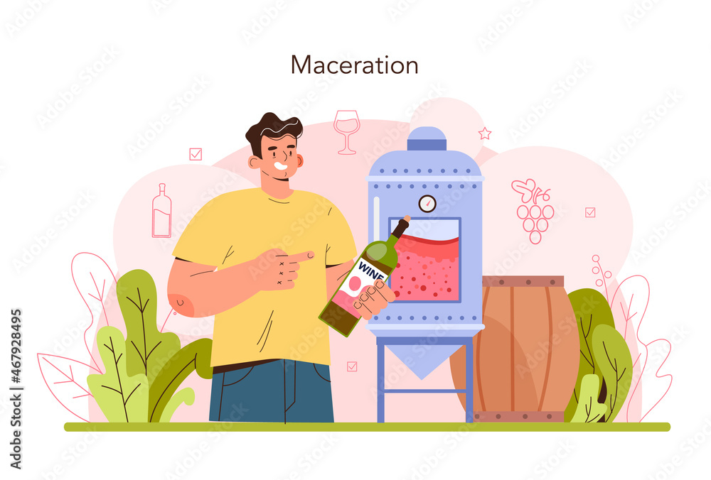 Wine production. Red and rose wine maceration. Alcohol drink characteristics Wine production. Red and rose wine maceration. Alcohol drink characteristics