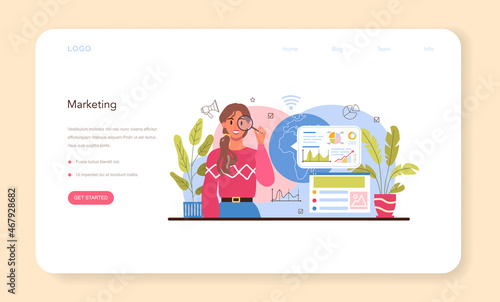 Marketer web banner or landing page. Marketing strategy and communucation